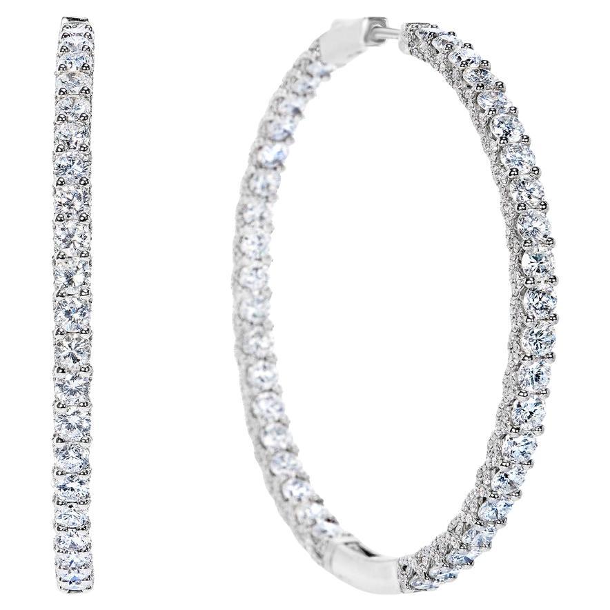 15 Carat Round Brilliant Diamond Hoop Earrings Certified For Sale