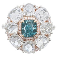 1.5 Carat cushion Brilliant Statement Fancy blue 14K White Gold Diamond Ring