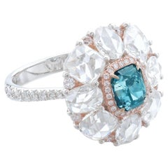 1.5 Carat cushion Brilliant Statement Fancy blue 14K White Gold Diamond Ring