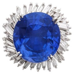 15 Carat Round Brilliant Statement Royal Blue Sapphire 14K White Gold