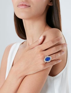 15 Carat Cushion Brilliant Statement Royal Blue Sapphire 14K White Gold Ring
