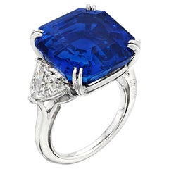 15 Carat  Cushion Brilliant Statement Royal Blue Sapphire 14K White Gold