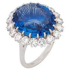 15 Carat oval Brilliant Statement Royal Blue Sapphire 14K White Gold