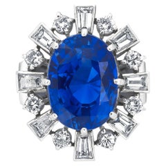 15 Carat Round Brilliant Statement Royal Blue Sapphire 14K White Gold