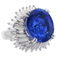 15 Carat Round Brilliant Statement Royal Blue Sapphire 14K White Gold