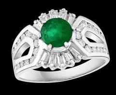 1.5 Carat Round Cut Emerald and 1.2 Carat Diamond Ring 18 Karat White Gold