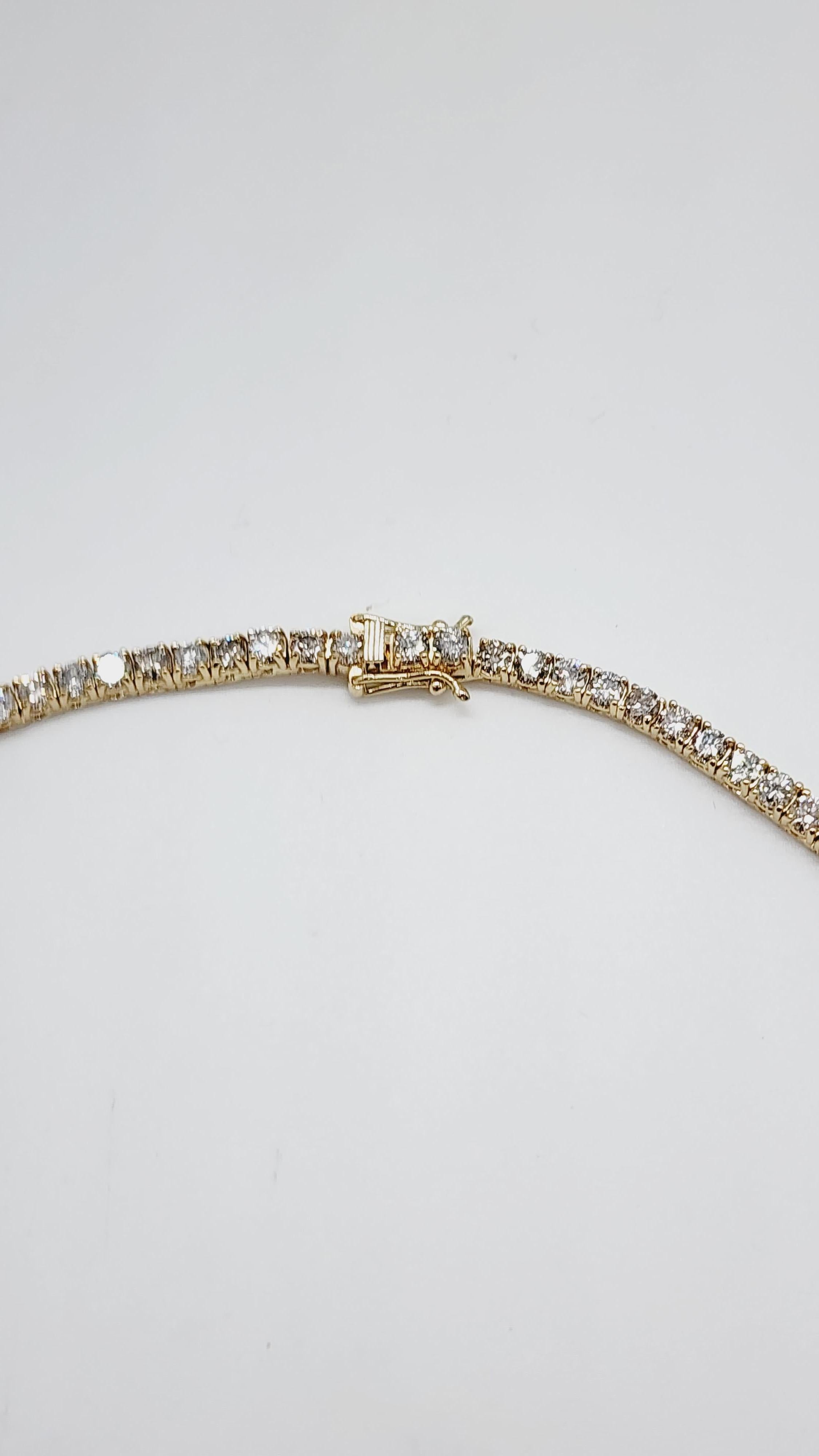 Collana Tennis con diamanti tondi da 15 carati in oro giallo 14 carati da 16''. In condizioni Nuovo a Great Neck Plaza, NY