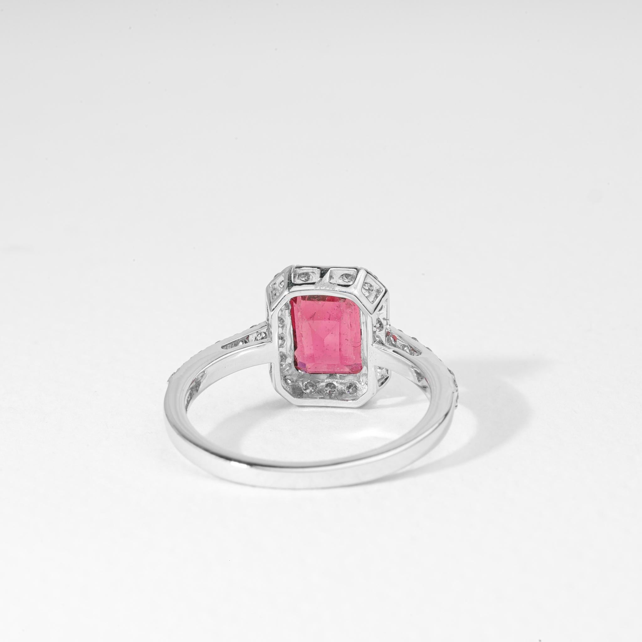 1.5 Carat Rubellite Tourmaline with 0.5Ct Diamonds Cocktail Ring 18k White

Available in 18k White gold.

Same design can be made also with other custom gemstones per request.

Product details:

- Side diamond - approx. 0.5 carat E VS

- Main stone