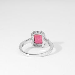 1.5ct Emerald-Cut Rubellite Tourmaline Halo Engagement Ring in 18K White Gold