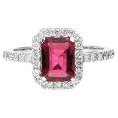 1.5 Carat Rubellite Tourmaline with 0.5Ct Diamonds Cocktail Ring 18k White