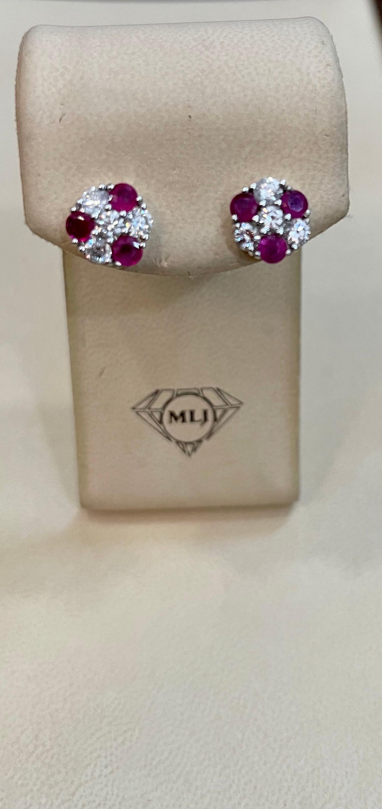 1.5 Carat Ruby and 2 Carat Diamonds Flower Post Earrings 14 Karat Yellow Gold 7