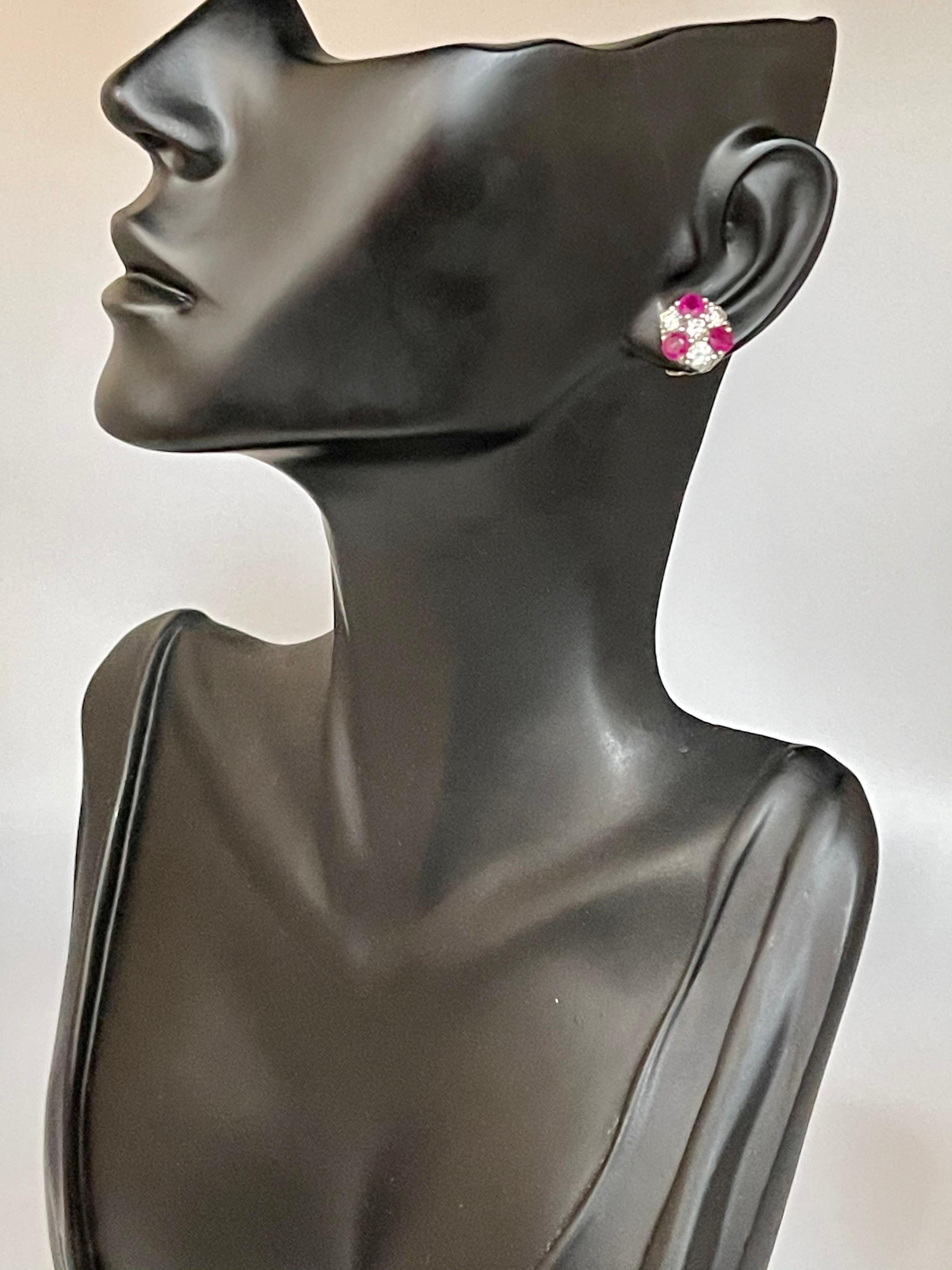 1.5 Carat Ruby and 2 Carat Diamonds Flower Post Earrings 14 Karat Yellow Gold 1