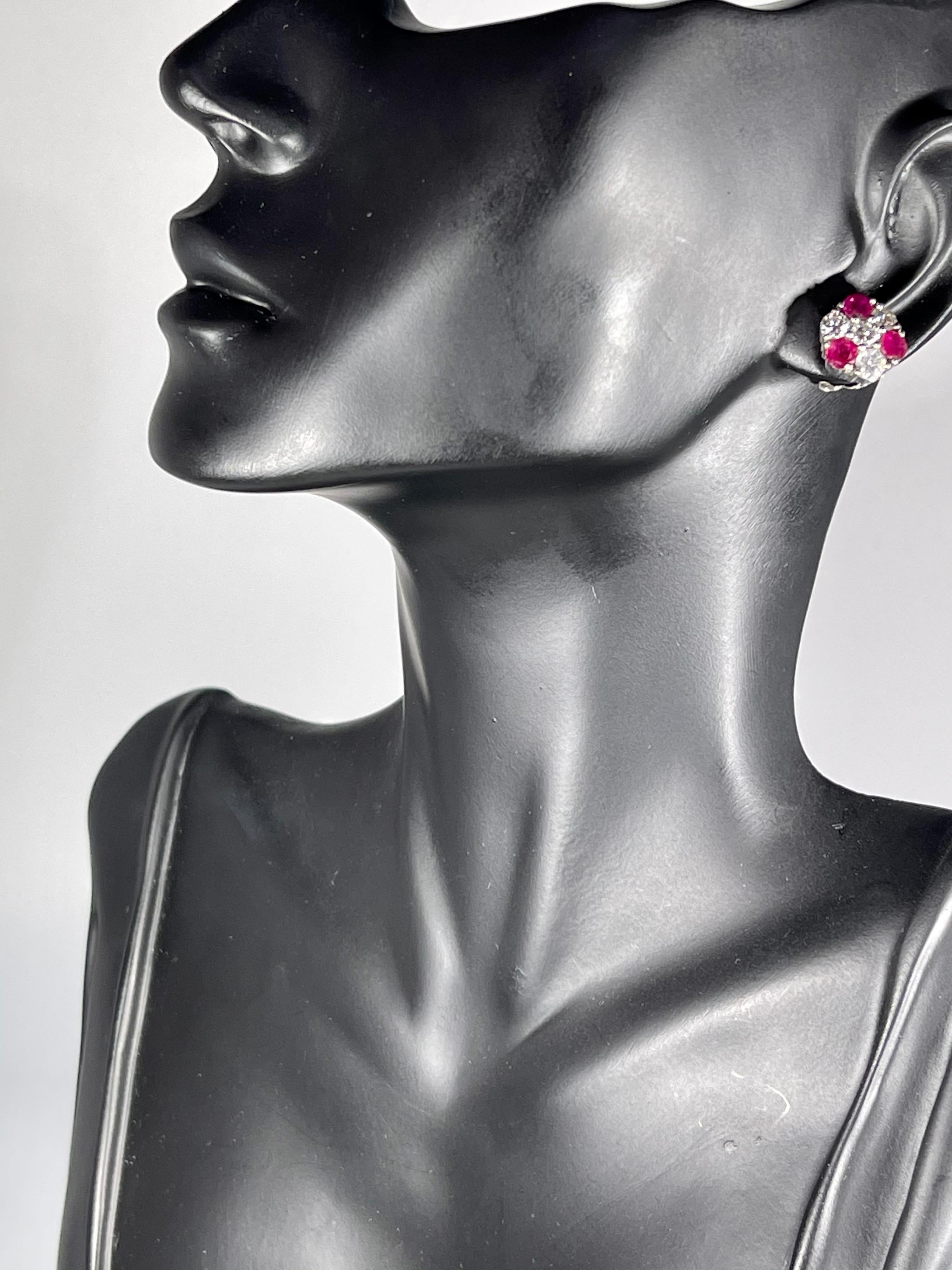 1.5 Carat Ruby and 2 Carat Diamonds Flower Post Earrings 14 Karat Yellow Gold 4
