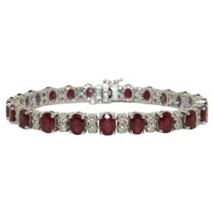 15 Carat Ruby and Diamond Link Tennis Bracelet in 14k White Gold