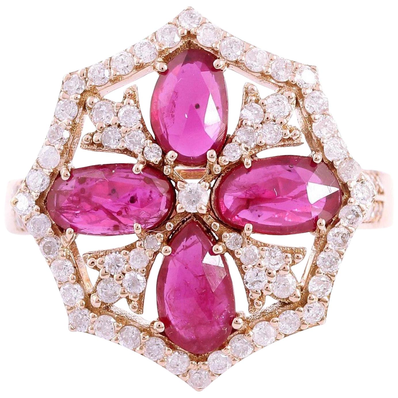 1.5 Carat Ruby Diamond 18 Karat Gold Ring For Sale