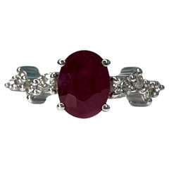 1.5 Carat Ruby Oval Cluster Ring 18k White Gold