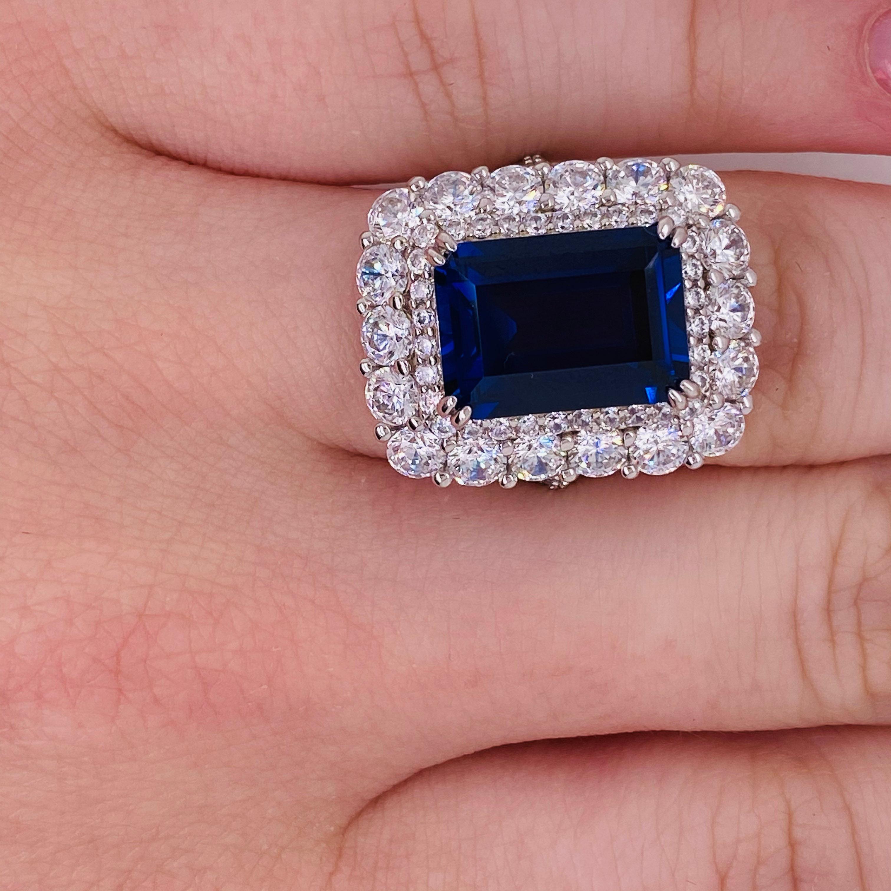 Contemporary 15 Carat Sapphire and Diamond Ring 13.50 ct Emerald Cut Sapphire 2 cttw Diamonds For Sale