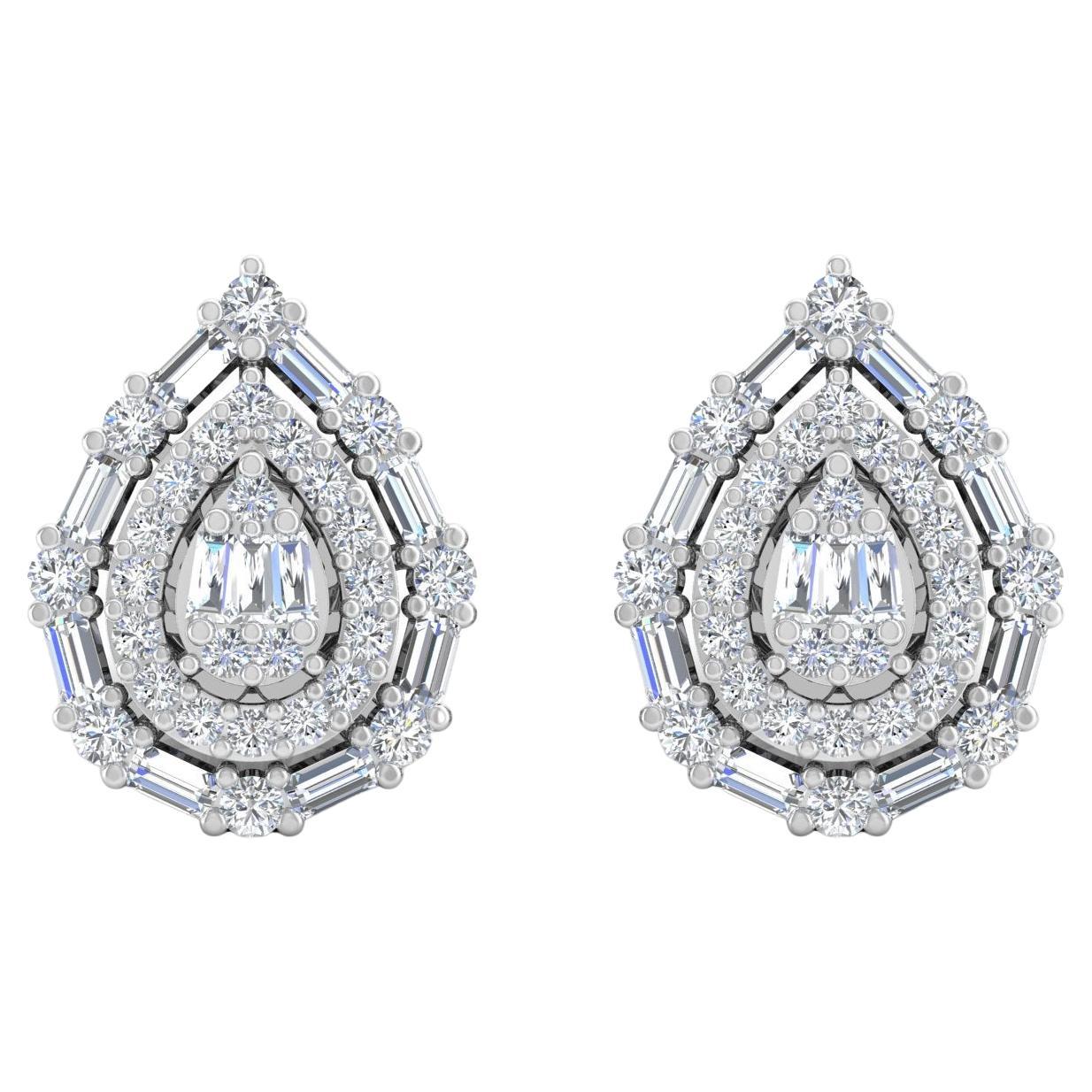 1.5 Carat SI Clarity HI Color Baguette Diamond Stud Earrings 18 Karat White Gold