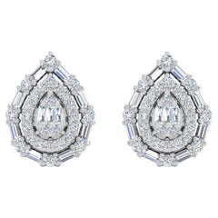 Clous d'oreilles en diamant baguette de 1,5 carat, pureté SI, couleur HI, en or blanc 18 carats