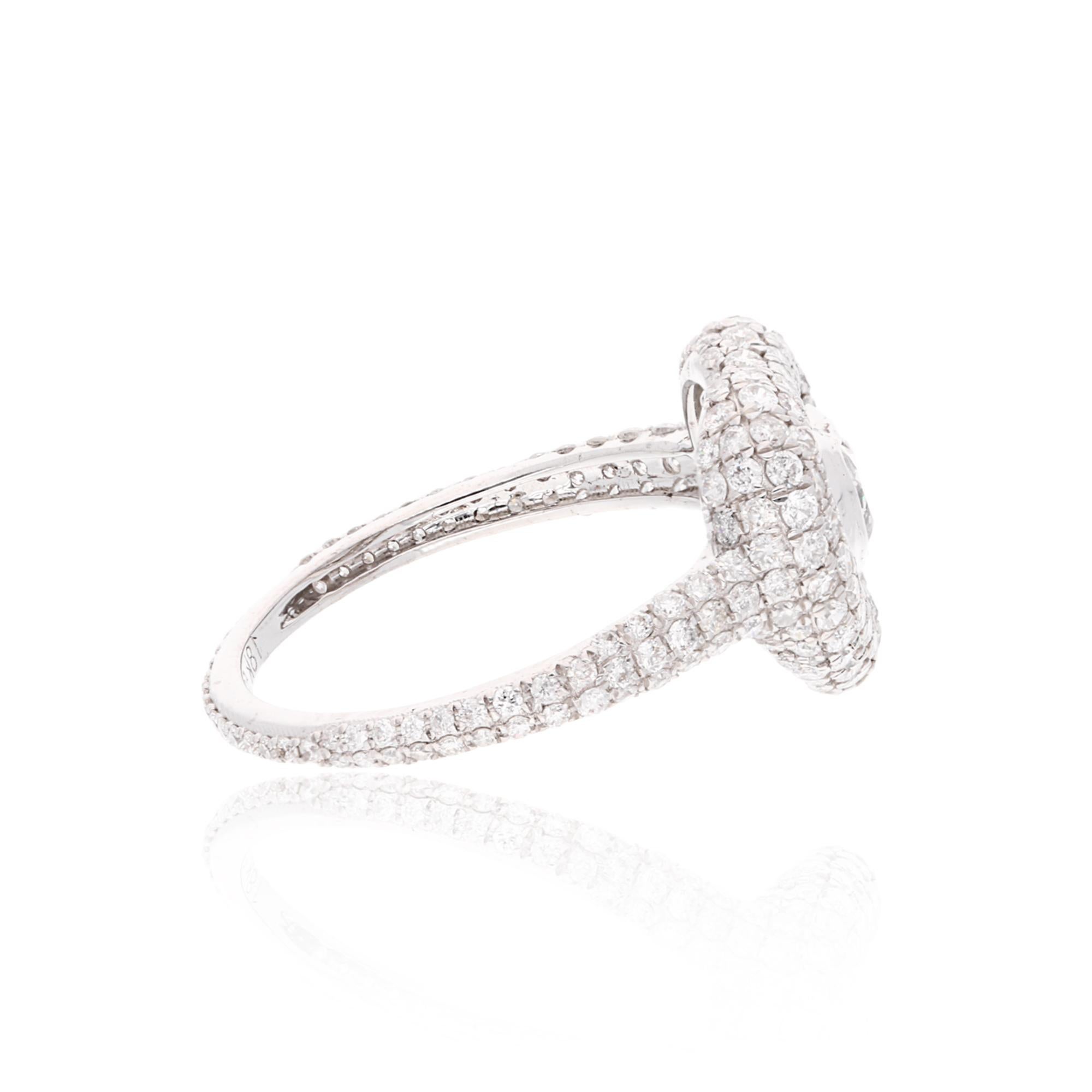 Heart Cut 1.5 Carat SI Clarity HI Color Diamond Heart Ring 18k White Gold Handmade Jewelry For Sale