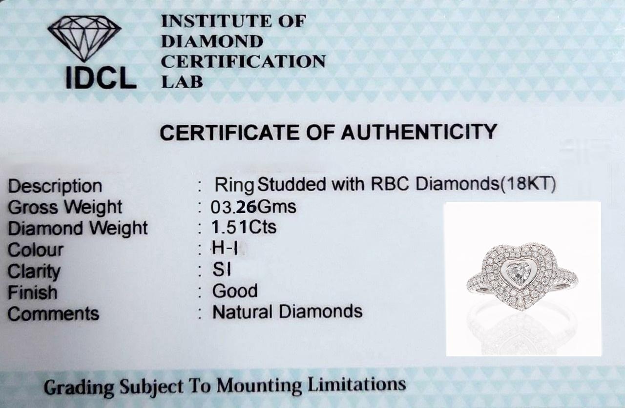 1,5 Karat SI Reinheit HI Farbe Diamant Herz-Ring 18k Weißgold Handgefertigter Schmuck Damen im Angebot