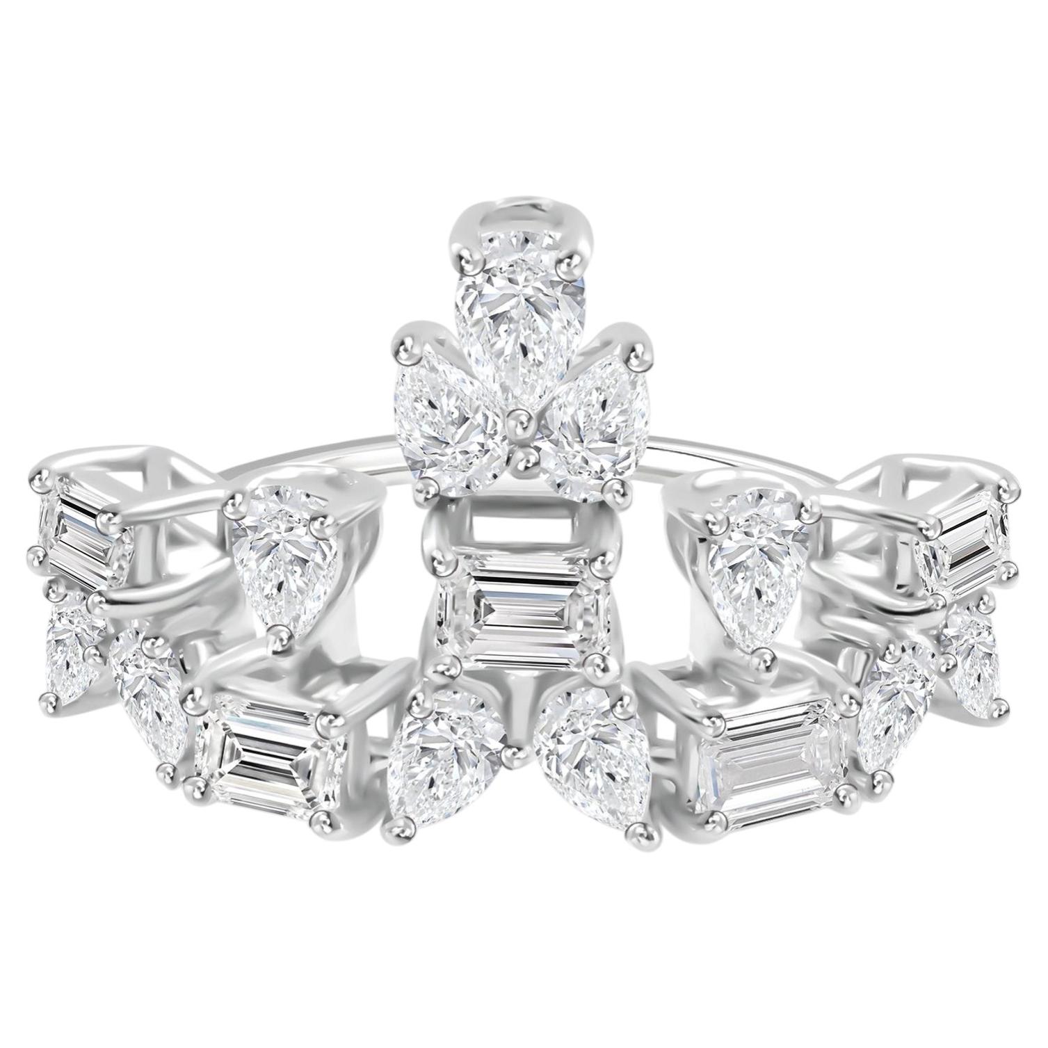 Anillo de 1,5 quilates con diseño de corona de diamantes de formas variadas, calidad SI/H, en oro blanco de 18 quilates