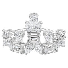 1.5 Carat SI/H Multi Shape Diamond Crown Design Ring 18 Karat White Gold Jewelry