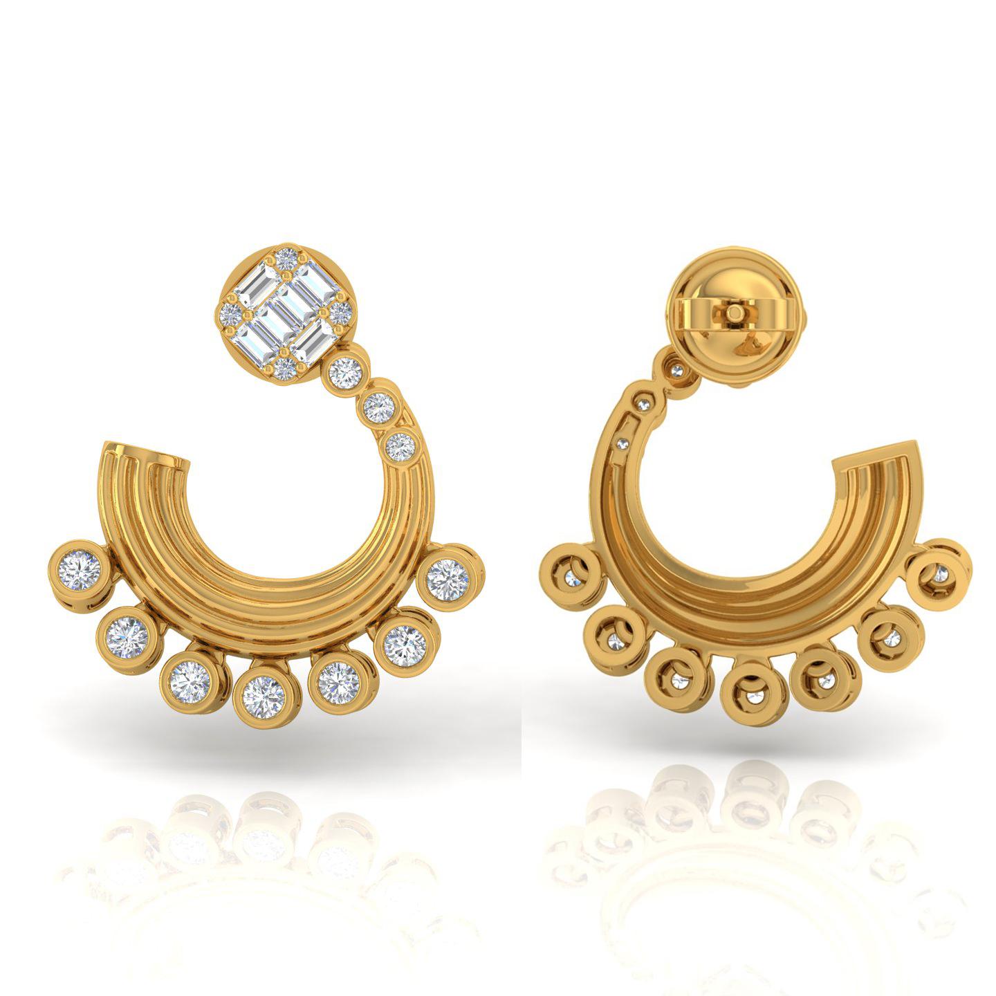 Round Cut 1.5 Carat SI/H Round Brilliant Cut Diamond Earrings 14 Karat Yellow Gold Jewelry For Sale