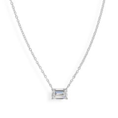 1.5 Carat Solitaire Emerald Cut Diamond Pendant Necklace 18 Karat White Gold