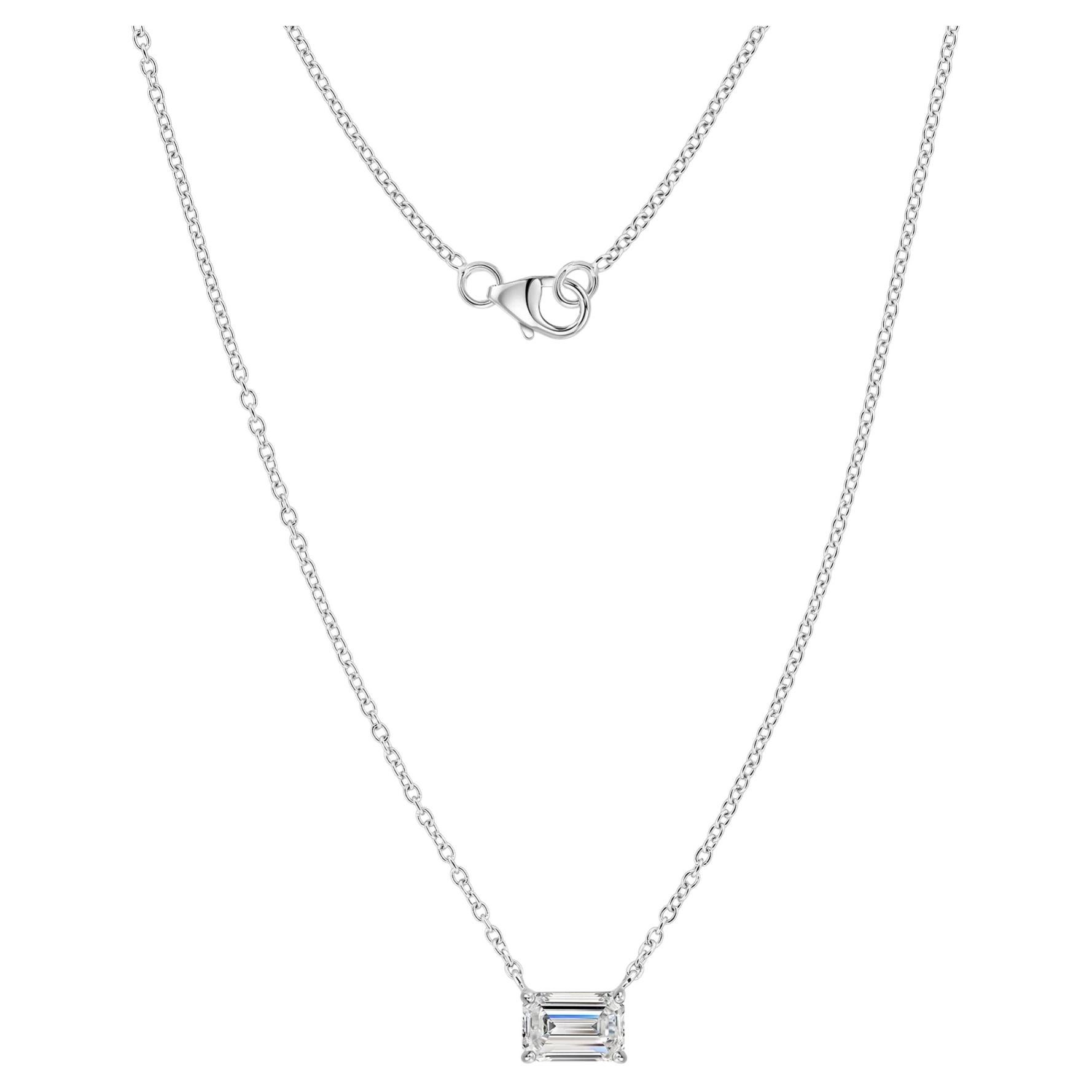 1.5 Carat Solitaire Emerald Cut Diamond Pendant Necklace 18 Karat White Gold