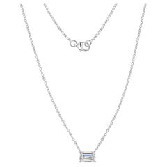 1.5 Carat Solitaire Emerald Cut Diamond Pendant Necklace 18 Karat White Gold