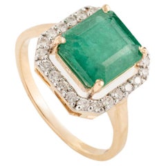 1,5 Karat Square Cut Smaragd-Diamant-Halo-Ring mit Quadratschliff für Damen aus 18 Karat Gelbgold