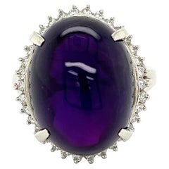 15 Carat Sugarloaf Amethyst and Diamond Platinum Vintage Cocktail Ring