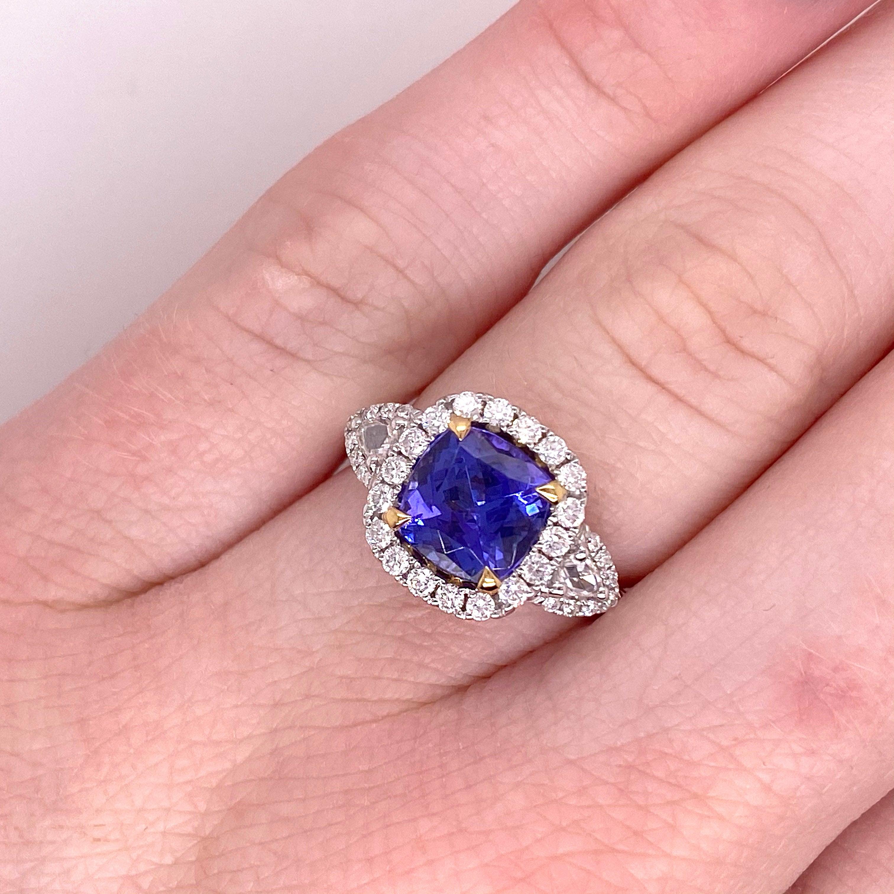 For Sale:  1.5 Carat Tanzanite Halo Ring, .50 Carat Diamond and Tanzanite Halo Ring 2