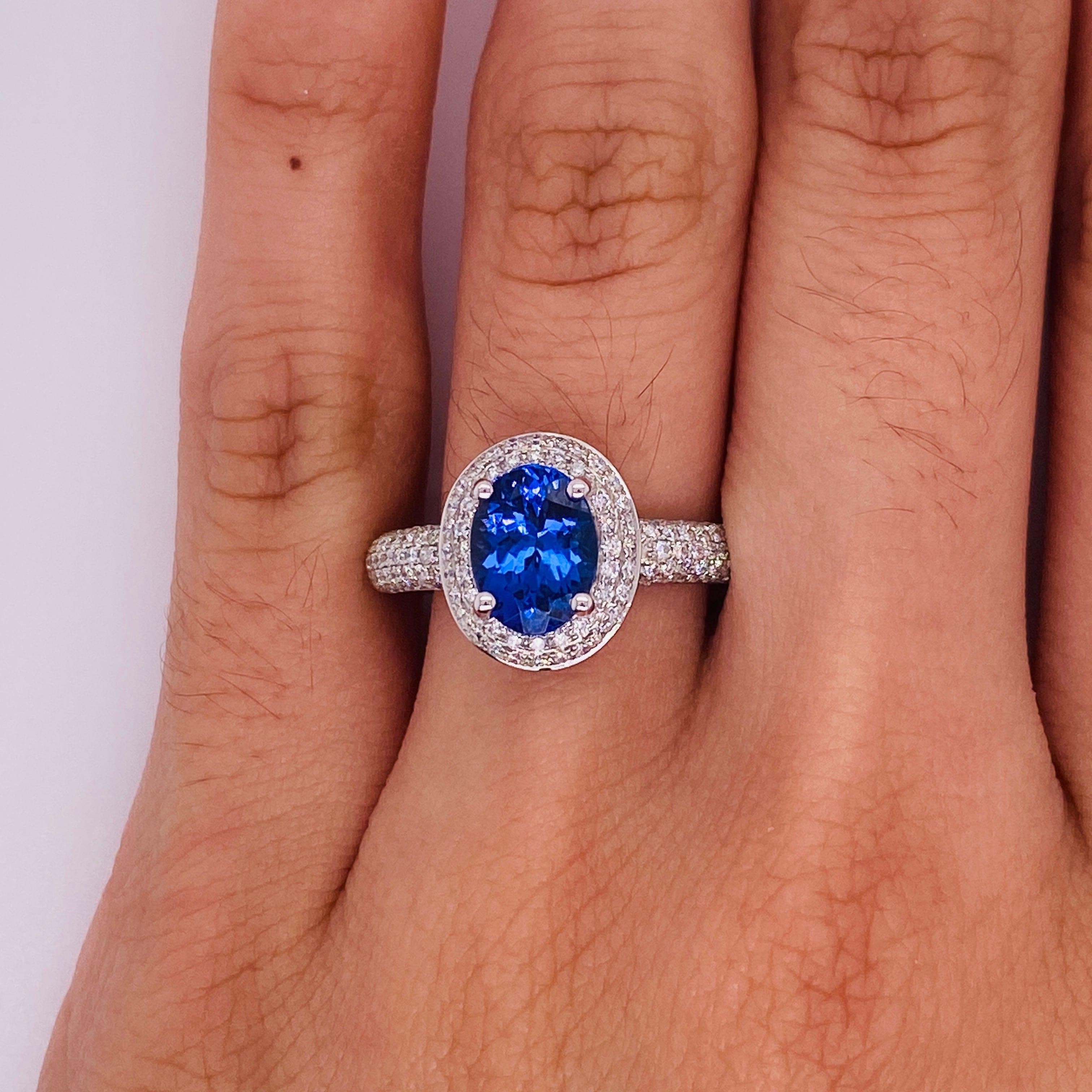 1.5 Carat Tanzanite Ring, 14 Karat White Gold Ring, .50 Carat Diamond Ring Halo In New Condition For Sale In Austin, TX