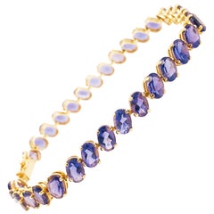 15 Carat Tanzanite Tennis Bracelet, Oval Tanzanite Gemstone 14k Gold Bracelet