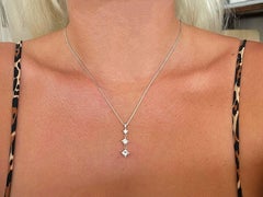 1.5 Carat Three Princess Cut Diamond Drop Necklace in 14k White Gold