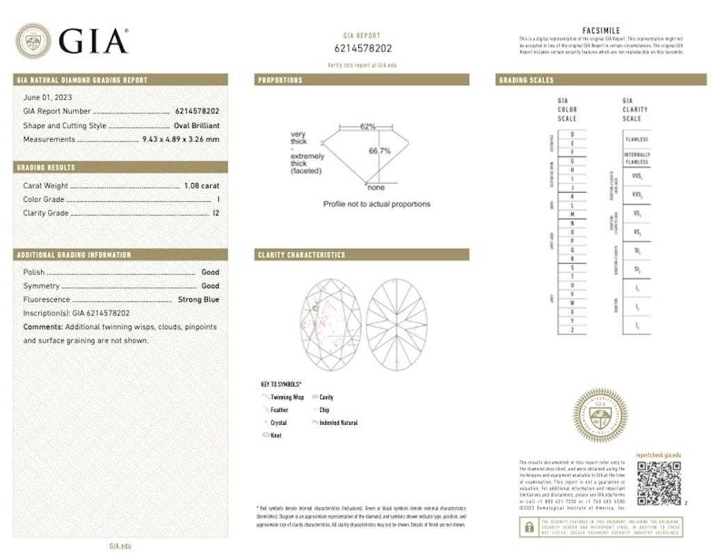 1.5 Carat Total GIA Certified Oval Cut Diamond Engagement Ring In 14k White Gold For Sale 3