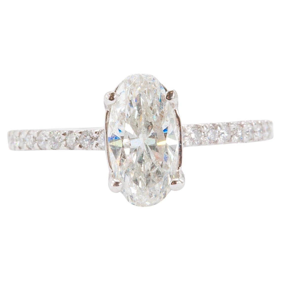 1.5 Carat Total GIA Certified Oval Cut Diamond Engagement Ring In 14k White Gold