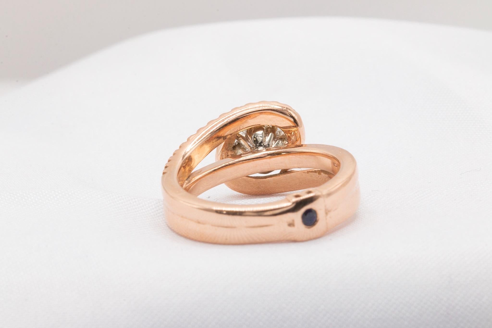 Round Cut 1.5 Carat Total GIA Certified Round Diamond Bypass Ring In 14k Rose Gold For Sale