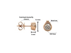 1.5 Carat Total Natural Round Diamond Stud Earrings Bezel Set 18k Rose Gold