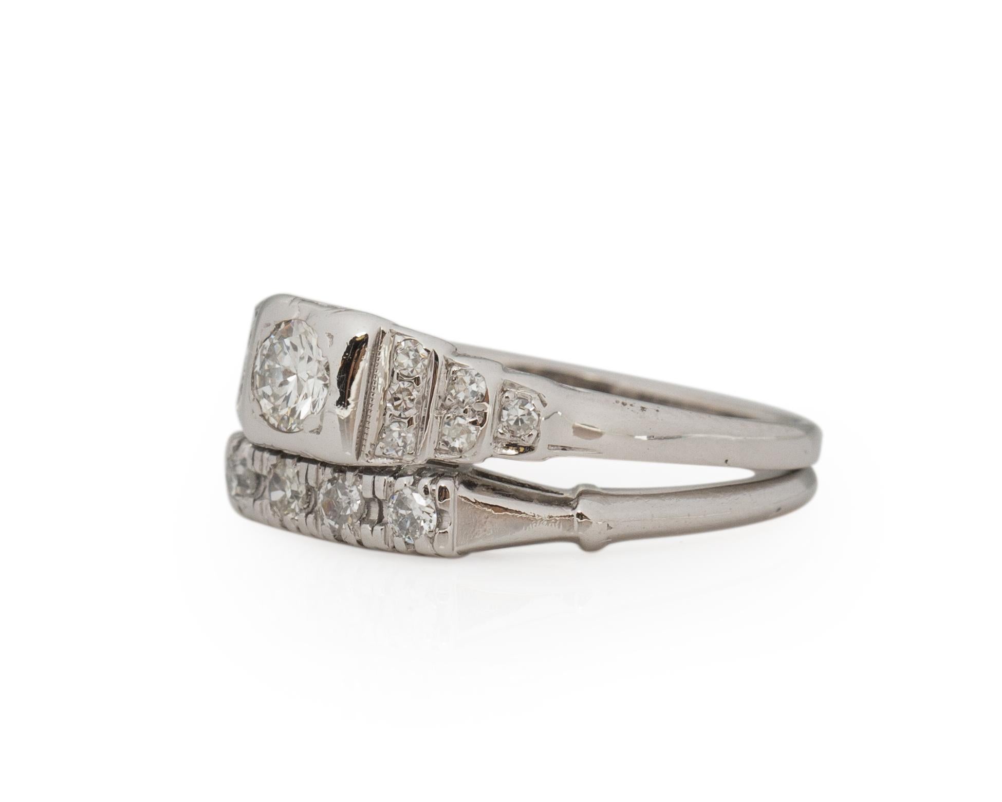 Taille vieille Europe Bague de fiançailles Art déco en platine avec diamants d'un poids total de 0,15 carat en vente