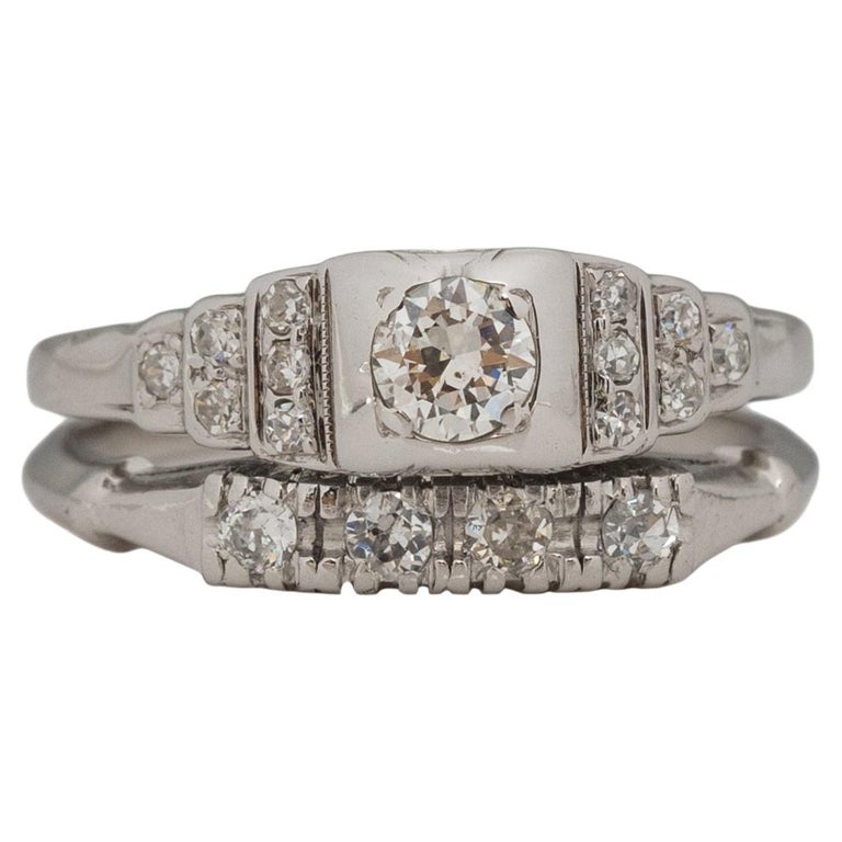 Bague de fiançailles Art déco en platine avec diamants d'un poids