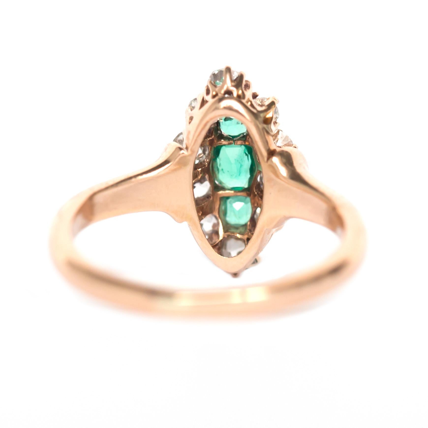Victorian .15 Carat Total Weight Emerald Yellow Gold Engagement Ring For Sale