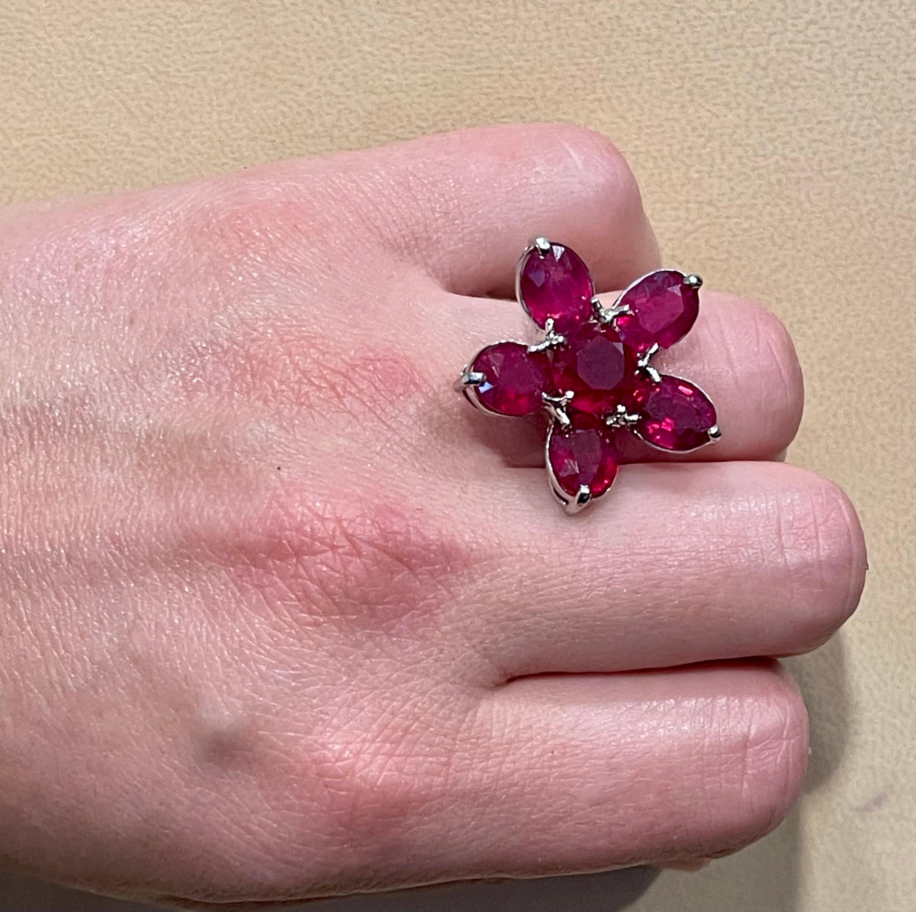 15 Carat Treated Ruby Big Flower Cocktail Ring in 18 Karat White Gold For Sale 10