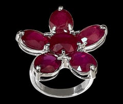 15 Carat Treated Ruby Big Flower Cocktail Ring in 18 Karat White Gold