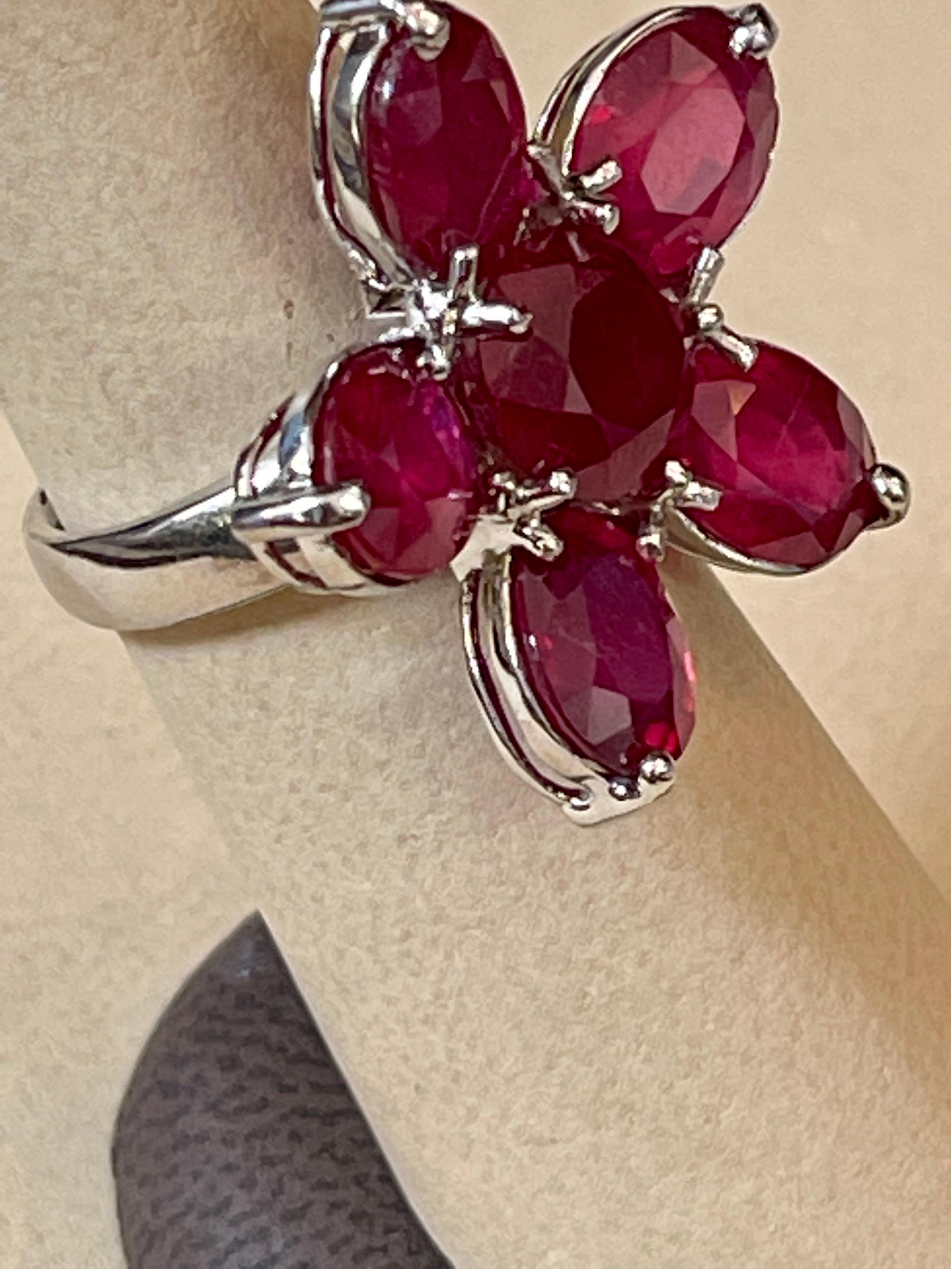 Women's 15 Carat Treated Ruby Big Flower Cocktail Ring in 18 Karat White Gold For Sale