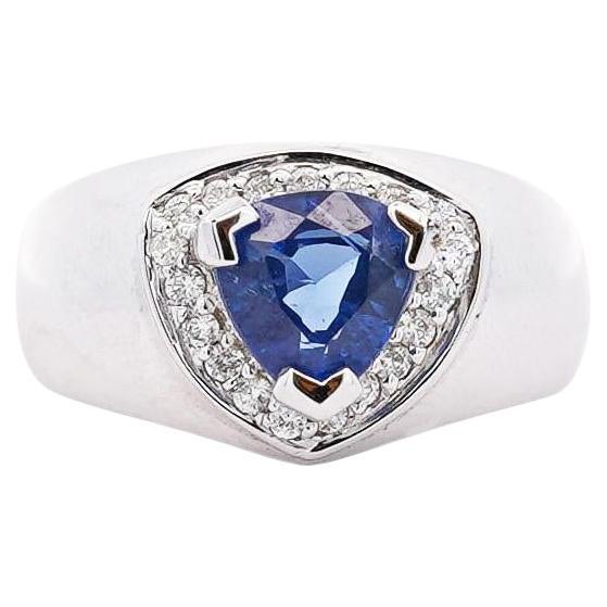 1.5 Carat Trillion Blue Sapphire & Diamond in 18K Gold Midi Ring