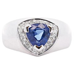 1.5 Carat Trillion Blue Sapphire & Diamond in 18K Gold Midi Ring