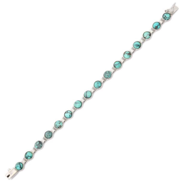 Women's or Men's 15 Carat Turquoise Chain Bracelet for Her Crafted in 925 Sterling Silver For Sale